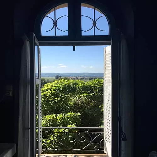 Vue de la fenêtre de la salle de bain sur la verdure